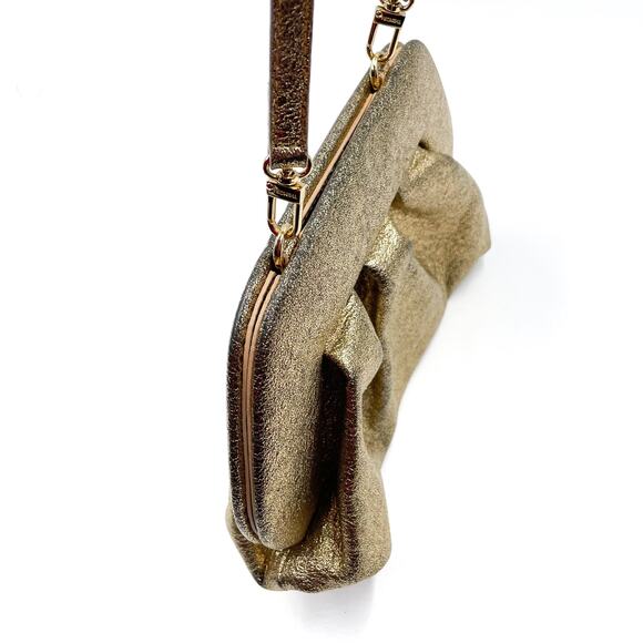 Themoire Gea Clutch Bag Gold Metallic Vegan Laminated Detachable Crossbody - Picture 9 of 16